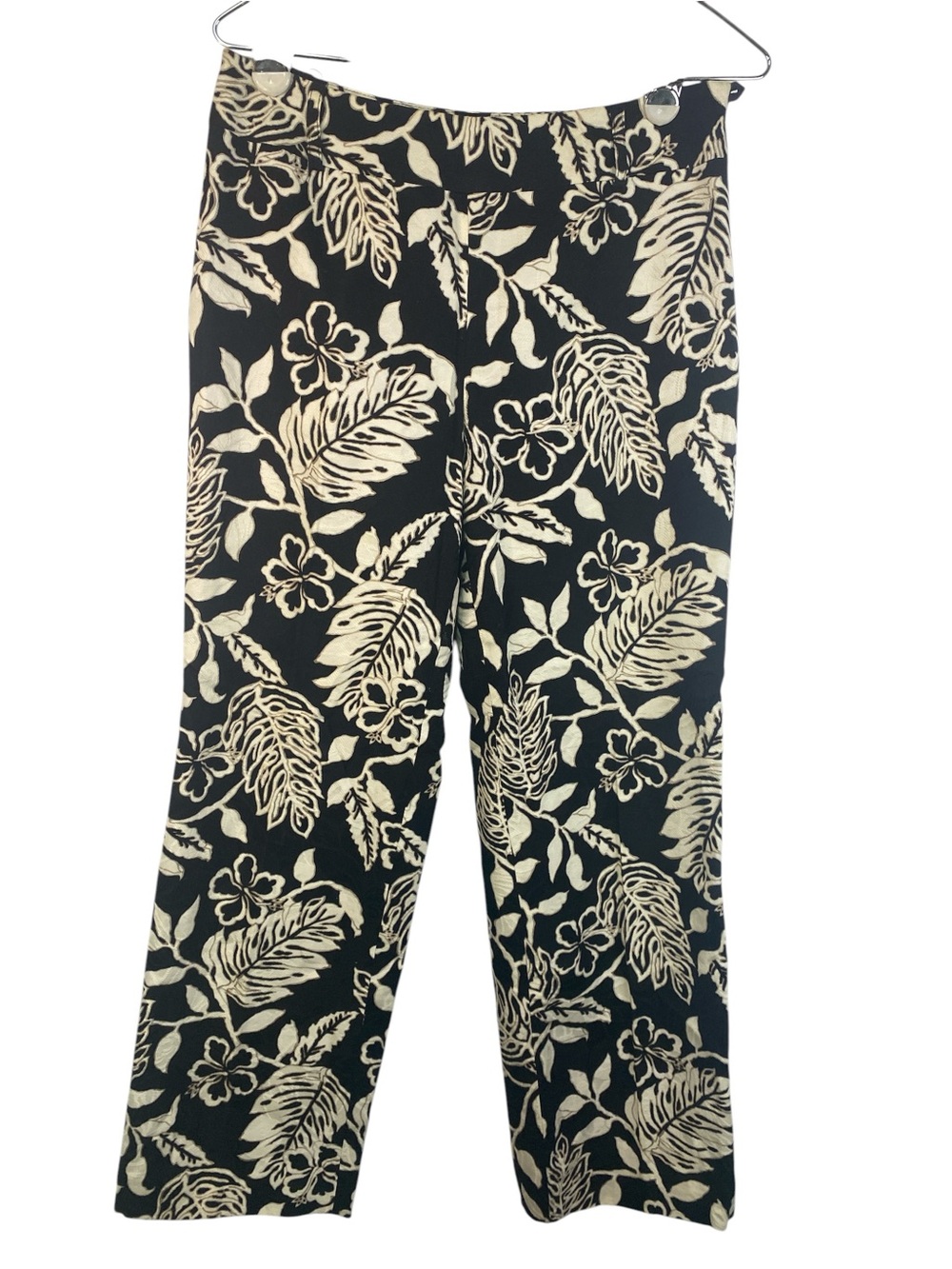 Talbots Black and White Floral Lined Pants with Side Zipper Women’s Size 8